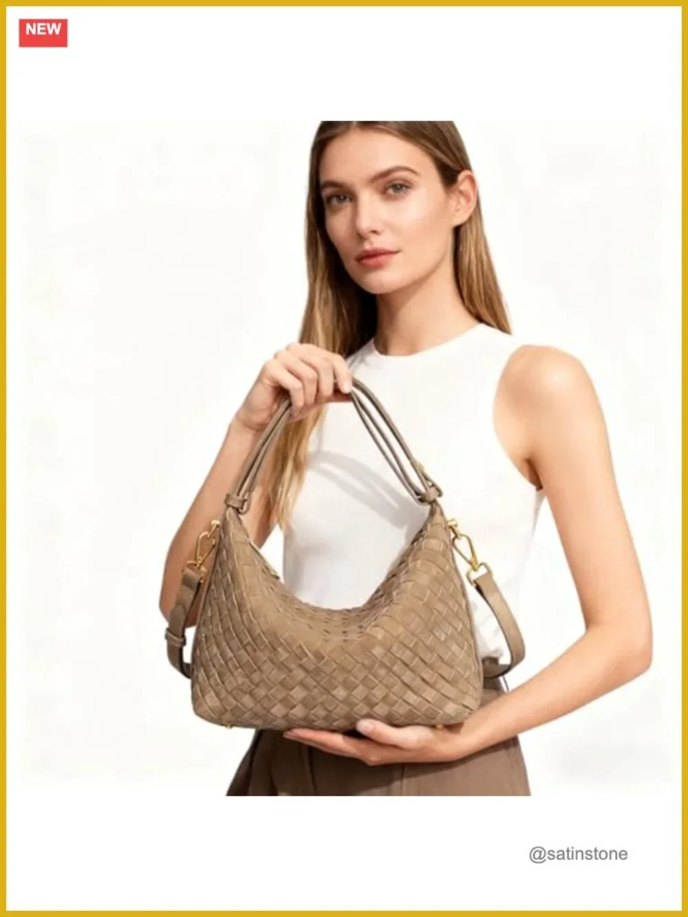 Faux Suede Woven Hobo Purse with 4-Way Strap